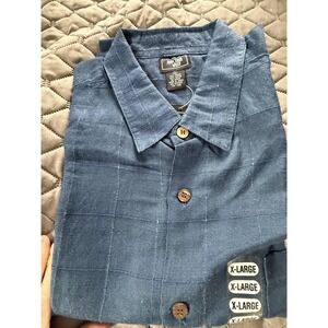 Junction West Shirt Mens XL Blue Check‎ Rayon Short Sleeve Button Up Casual